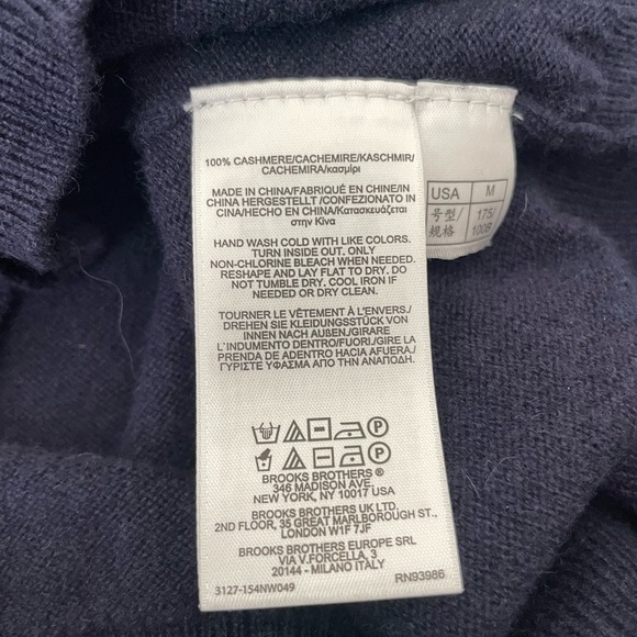 Brooks Brothers Pure Cashmere Navy V-neck Sweater Size M - Picture 6 of 7